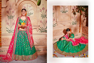 Bridal K102624 Designer Multicoloured Green Pink Silk Lehenga Choli - Fashion Nation