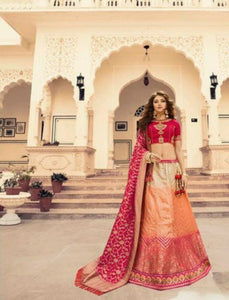 Heritage VIR13248 Bridal Shaded Multicoloured Jacquard Silk Lengha Choli - Fashion Nation