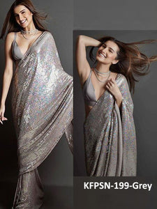 Tara Sutaria KF3834 Bollywood Inspired Grey Silk Georgette Saree - Fashion Nation