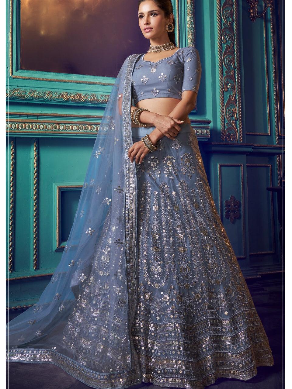 Grey Net Party Wear Lehenga Choli