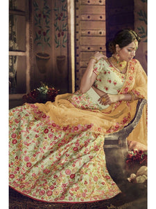 Special Nakkashi NAK5144 Bridal Multicoloured Pista Green Silk Yellow Net Lehenga Choli - Fashion Nation