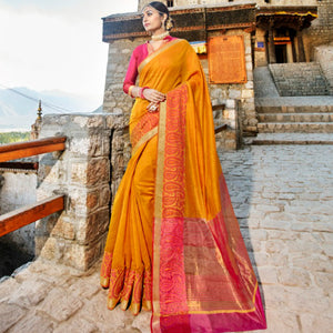 Regal LS54467 Colourful Yellow Pink Weaving Cotton Silk Saree - Fashion Nation