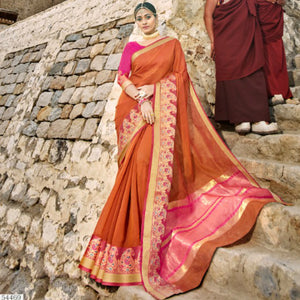 Pretty LS54469 Festive Rust Pink Weaving Cotton Silk Saree - Fashion Nation