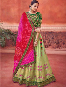 Rajasthani Bandhej Kimora KIM6010 Bridal Green Multicoloured Silk Jacquard Lehenga Choli - Fashion Nation