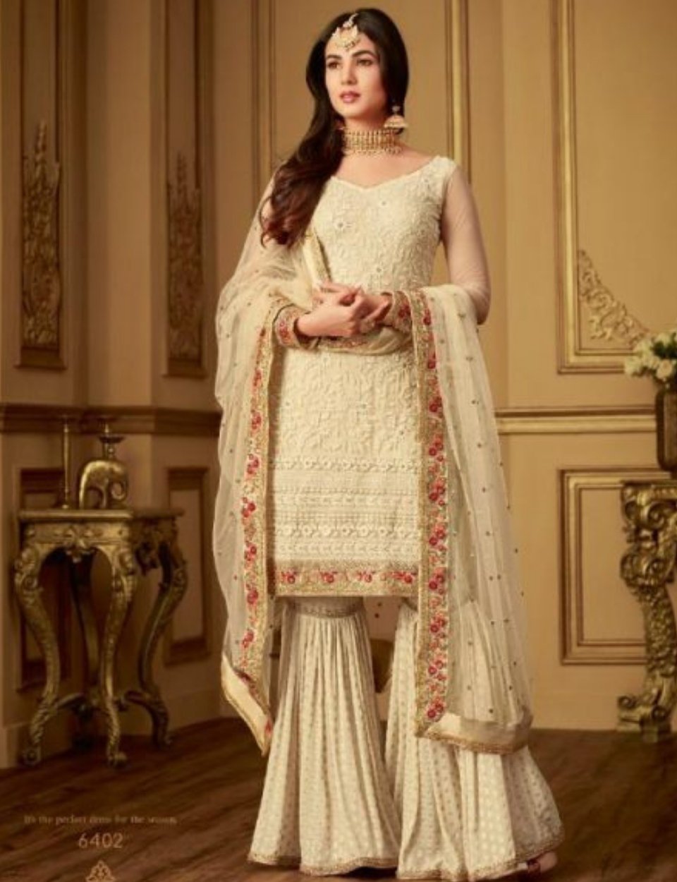 Opulent MAI6402 Fabulous Cream Benarasi Jacquard Net Silk Kurta Lacha