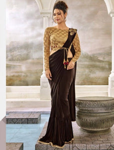 Partywear TV70703 Designer Black Silk Lycra Frilled Saree - Fashion Nation