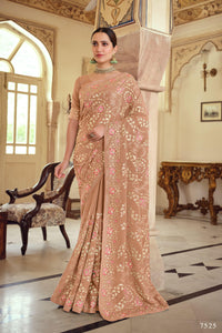 Mehendi Party Wear Brown Designer Saree by Fashion Nation