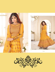 Shamita Shetty 8148 Yellow Georgette Silk Abaya Style Anarkali Suit - Fashion Nation