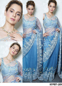 Attractive KFPBT189 Kangana Ranaut Bollywood Inspired Blue Nylon Net Brocade Saree - Fashion Nation