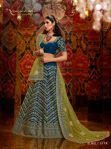 All Occasion Nakkashi Peacock Blue Raw Silk Lehenga Choli by Fashion Nation