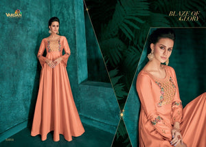 Fashionable ROZ51014 Indo Western Peach Silk Floor Length Gown - Fashion Nation