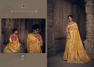 Resplendent MN4905 Wedding Special Yellow Red Silk Saree - Fashion Nation