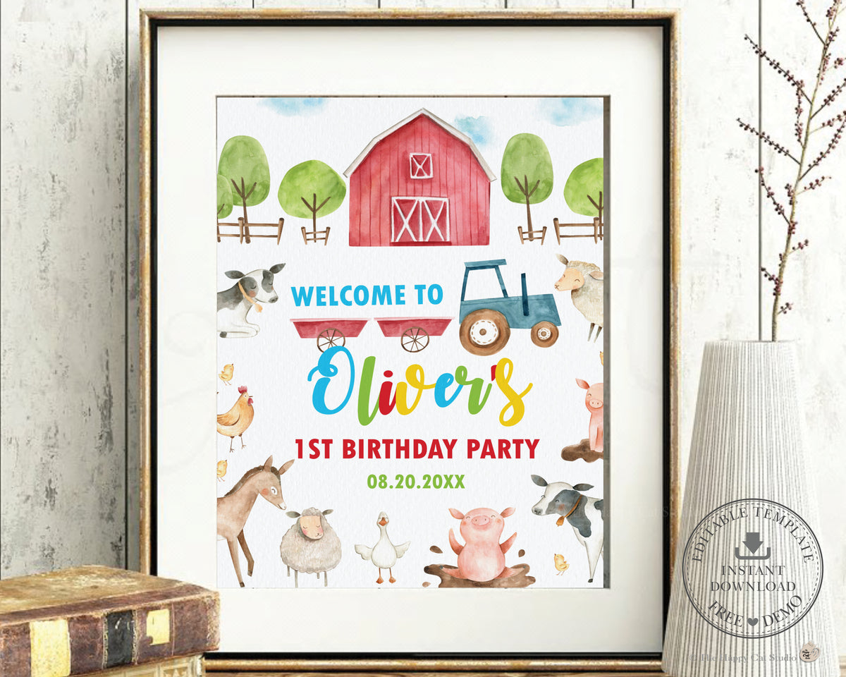 Barnyard Cow Horse Sheep Welcome Sign Neutral Boy Girl Decor PDF File Printable BY5 Farm Animals Birthday Party Baby Shower Backdrop Banner
