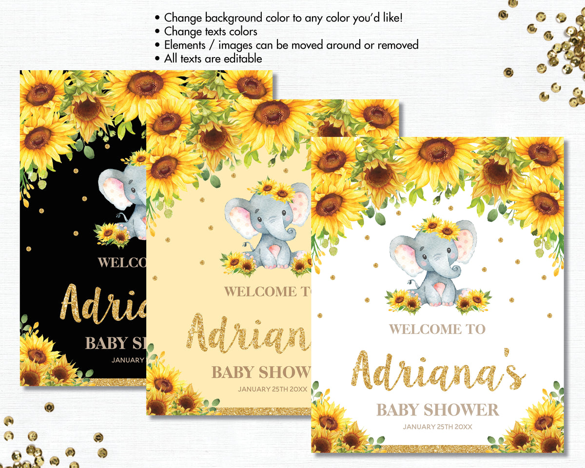 Welcome To Baby Shower Sign Printable Yellow Poster Editable Templett EDITABLE WELCOME SIGN Sunflower Bridal Poster Bridal Shower Sign