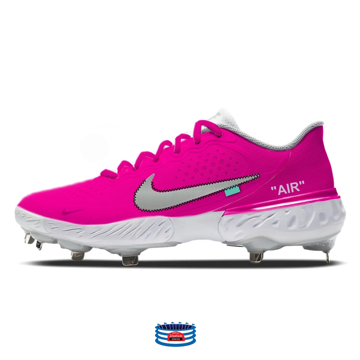 piel reunirse identificación Pink Force OW" Nike Alpha Huarache Elite 3 Low Cleats – Stadium Custom Kicks