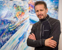 Skiing Artist David V. Gonzales in Breckenridge Art Gallery