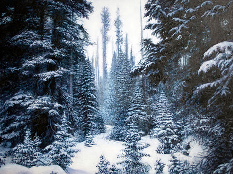 Colorado rocky mountains winter landscape painting for sale by artist Thane Gorek