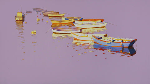 Roger Hayden Johnson Colorado Artist European Harbor Boat Paintings for Sale