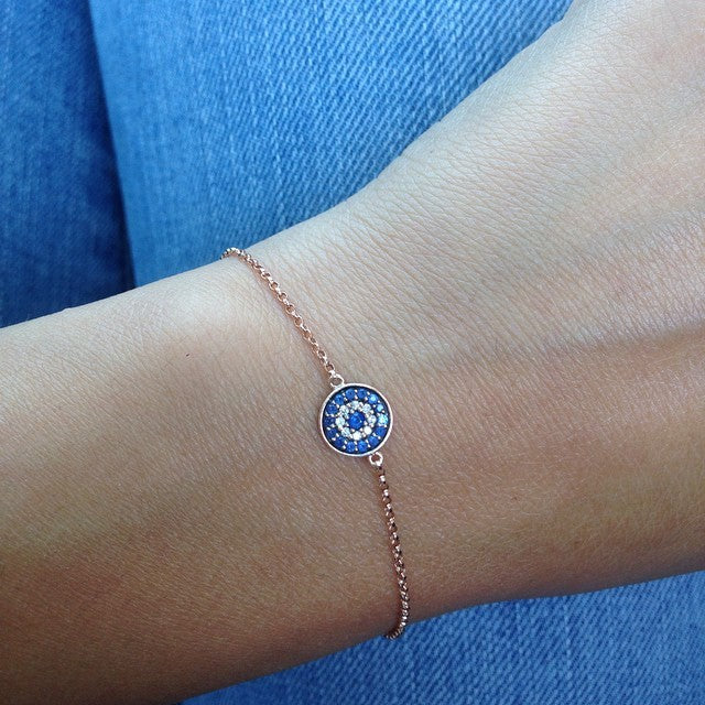 DIAMOND SAPPHIRE EVIL EYE DISC BRACELET