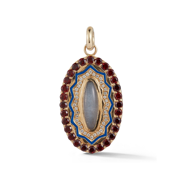 14K Gold Zig Zag Oval Gemstone Charm