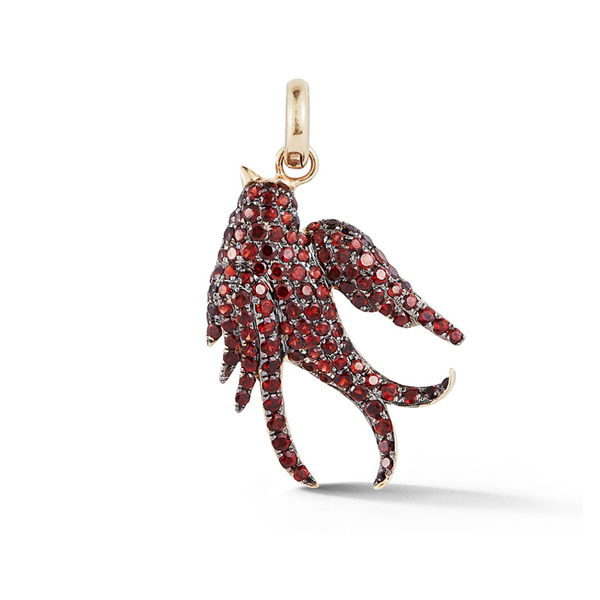 14K Gold and Garnet Sparrow Charm