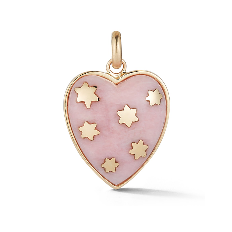 14K Gold and Pink Opal Heart Charm