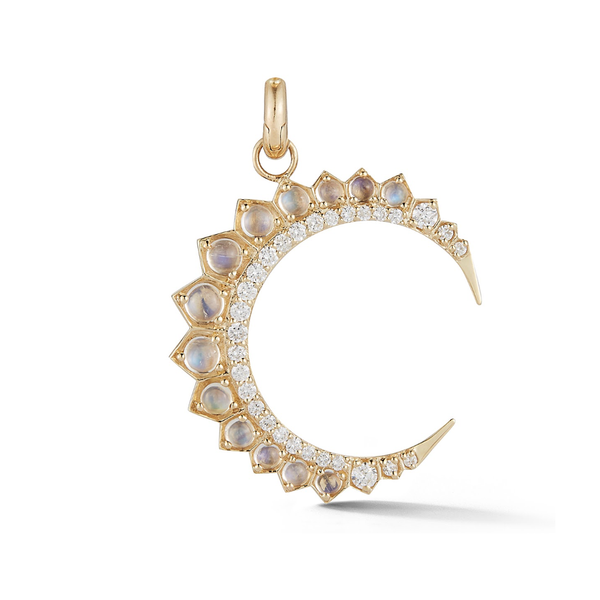 14K Gold and Blue Moonstone Crescent Moon Charm