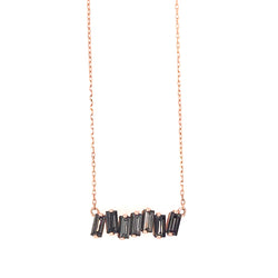 14K BAGUETTE BAR NECKLACE - BLACK QUARTZ