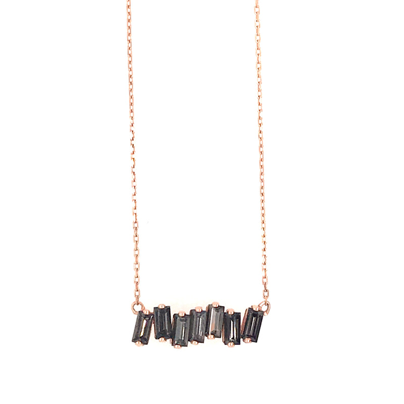 14K BAGUETTE BAR NECKLACE - WHITE TOPAZ