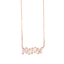 14K BAGUETTE BAR NECKLACE - WHITE TOPAZ