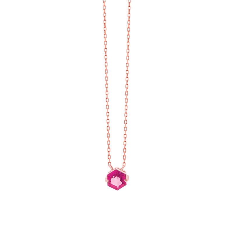 14K PETITE HEXAGON NECKLACE - PINK TOPAZ