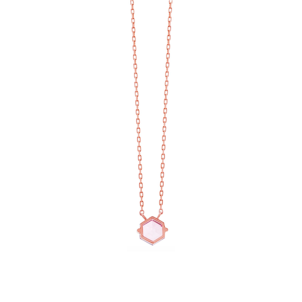 14K PETITE HEXAGON NECKLACE - SALMON TOPAZ