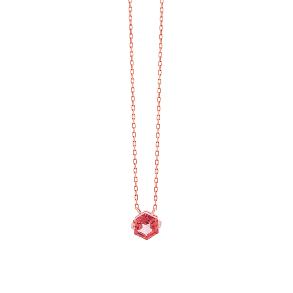 14K PETITE HEXAGON NECKLACE - SALMON TOPAZ