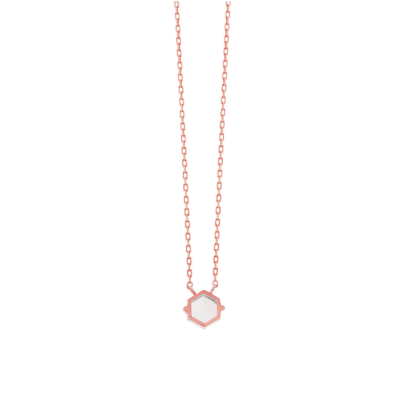 14K PETITE HEXAGON NECKLACE - WHITE TOPAZ