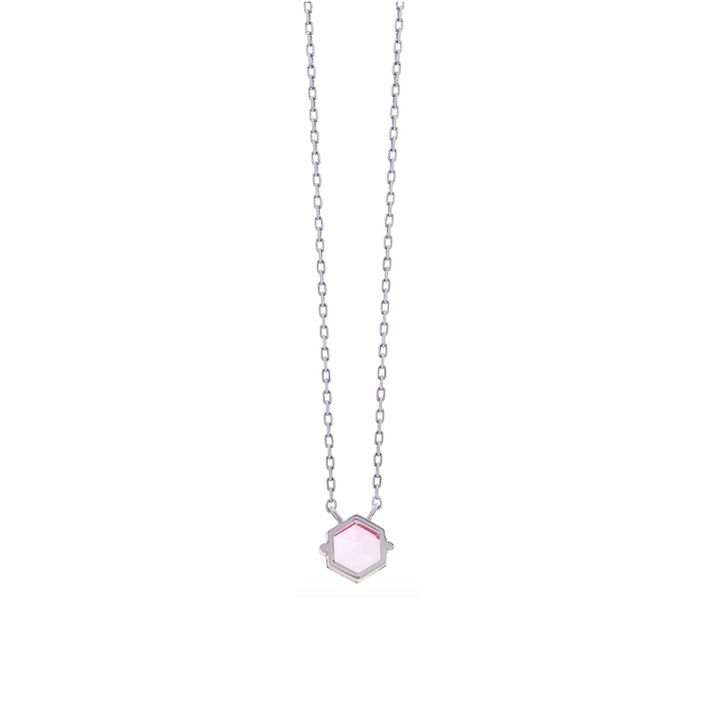 14K PETITE HEXAGON NECKLACE - SALMON TOPAZ