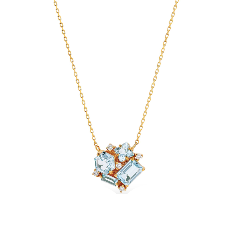 14K CLUSTER NECKLACE - BLUE TOPAZ