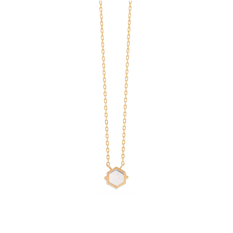 14K PETITE HEXAGON NECKLACE - WHITE TOPAZ