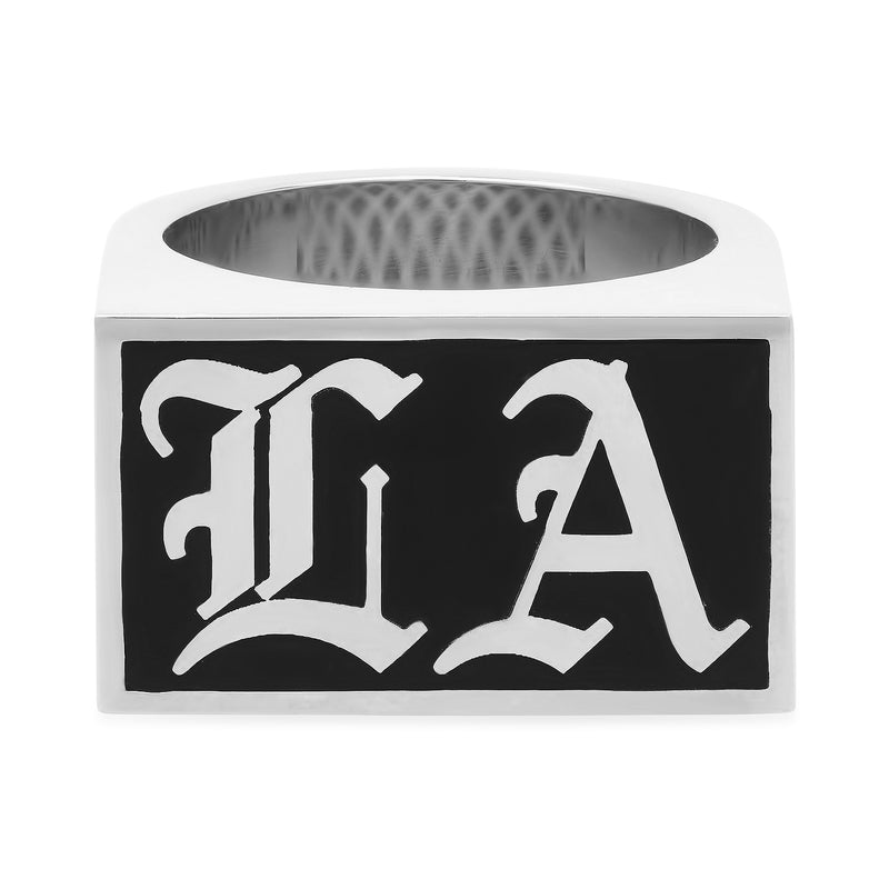 "LA" BLACK ENAMEL RING