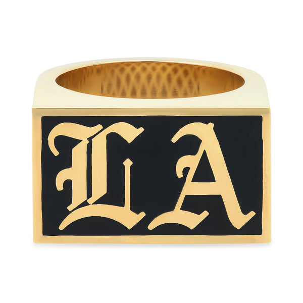 "LA" BLACK ENAMEL RING