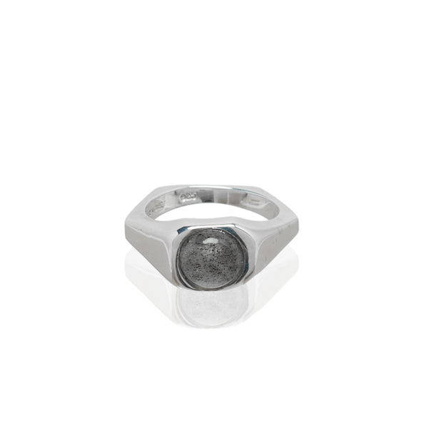 STERLING & LABRADORITE GEOMETRIC SIGNET RING