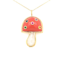 SMALL MUSHROOM NECKLACE - CORAL/MOONSTONE