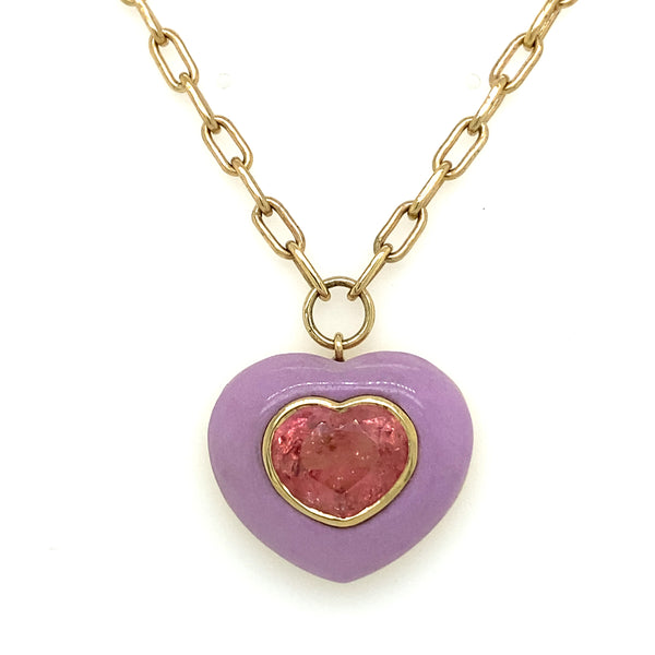 Lollipop Heart Pendant - 8.64ct Pink Tourmaline in Phosphosiderite