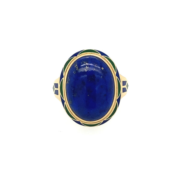 VINTAGE ART DECO LAPIS AND ENAMEL RING