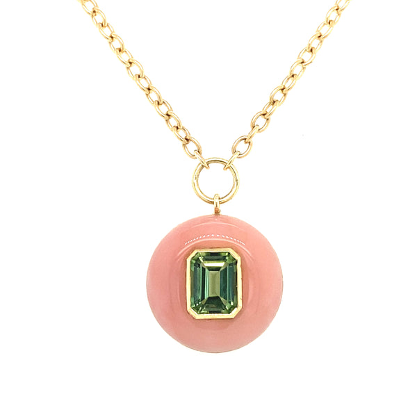 SMALL LOLLIPOP NECKLACE - GREEN TOURMALINE IN PINK OPAL