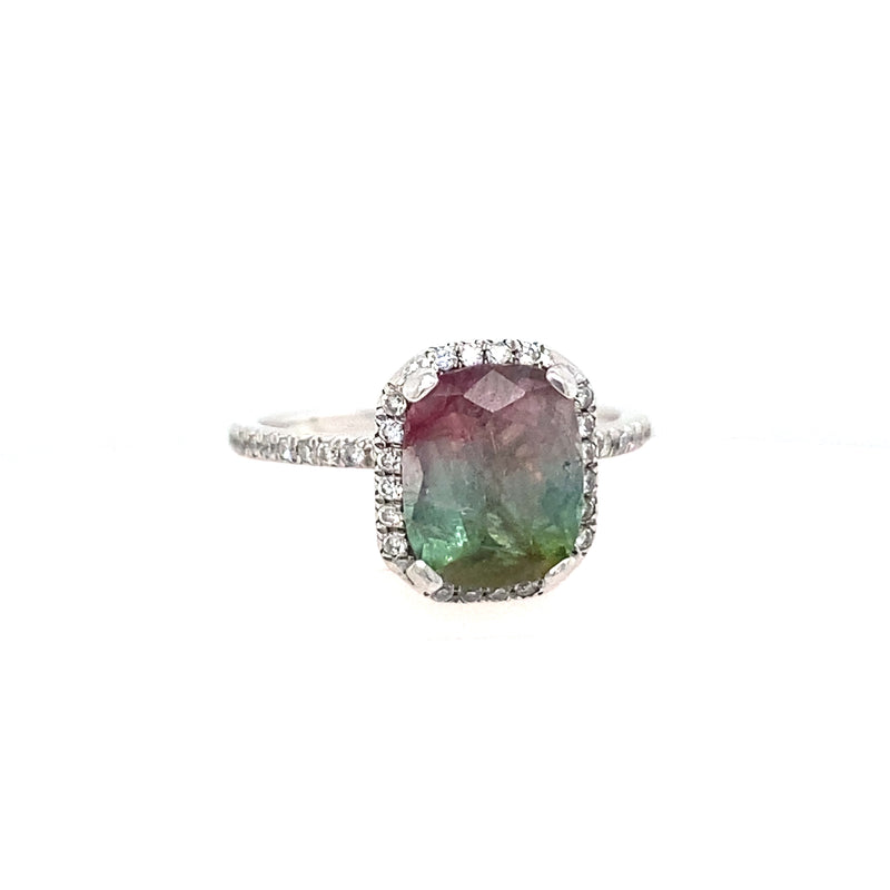 WATERMELON TOURMALINE DIAMOND PAVE RING