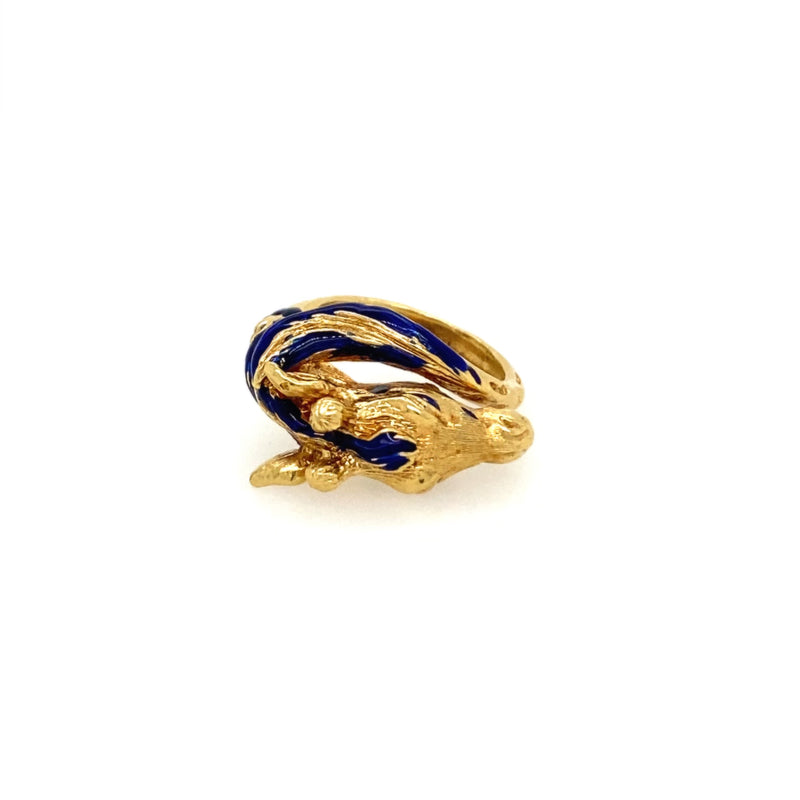 VINTAGE BLUE ENAMEL AND GOLD GIRAFFE RING