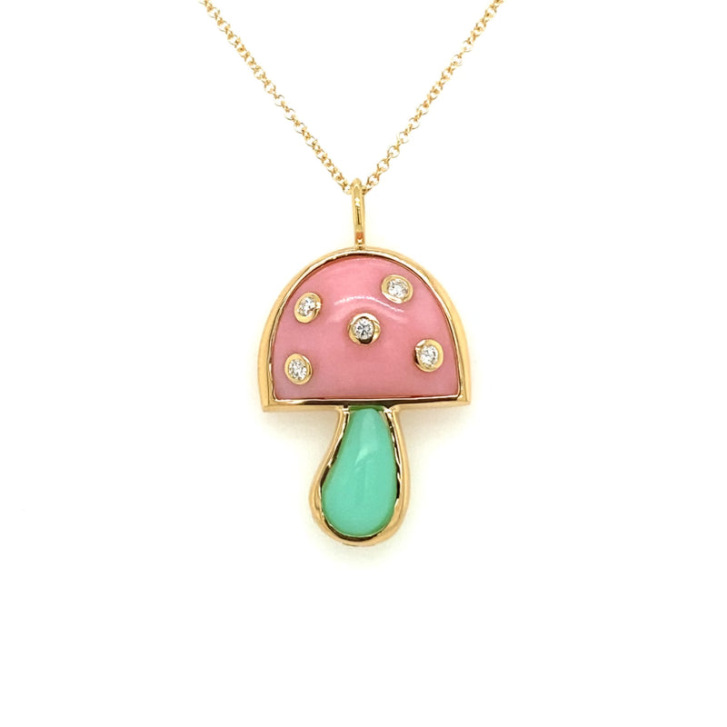 SMALL MUSHROOM NECKLACE - PINK & PERUVIAN OPAL