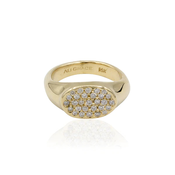 PETITE GOLD SIGNET RING WITH PAVÉ DIAMONDS