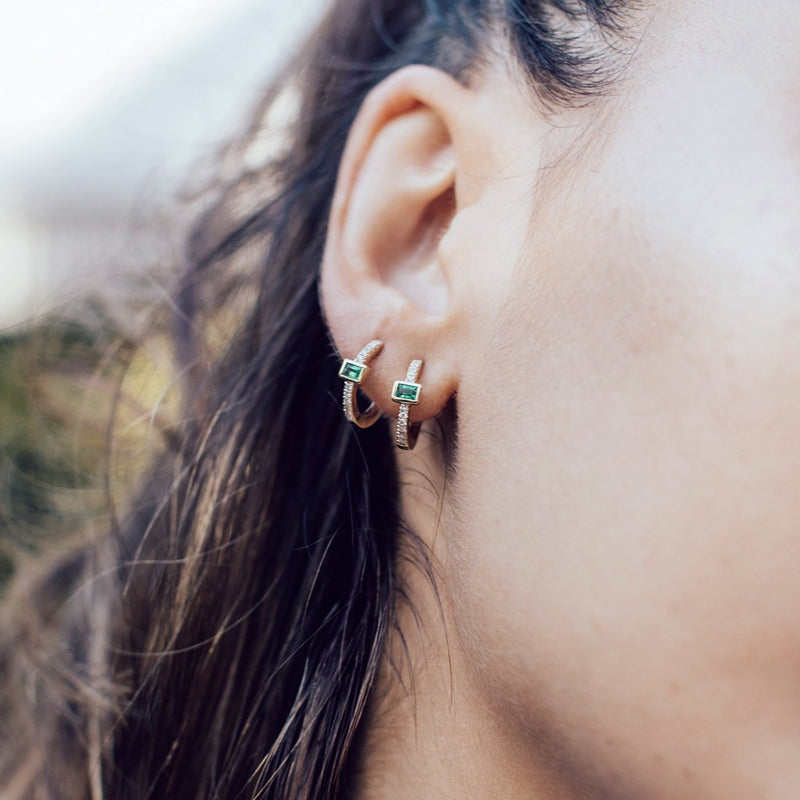 EMERALD BAGUETTE MINI HOOP EARRING