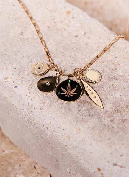 EMERALD CANNABIS LEAF CHARM